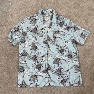 Levis Relaxed Fit L Short Sleeve Button Up Shirt Blue Camp Floral Hawaiian print